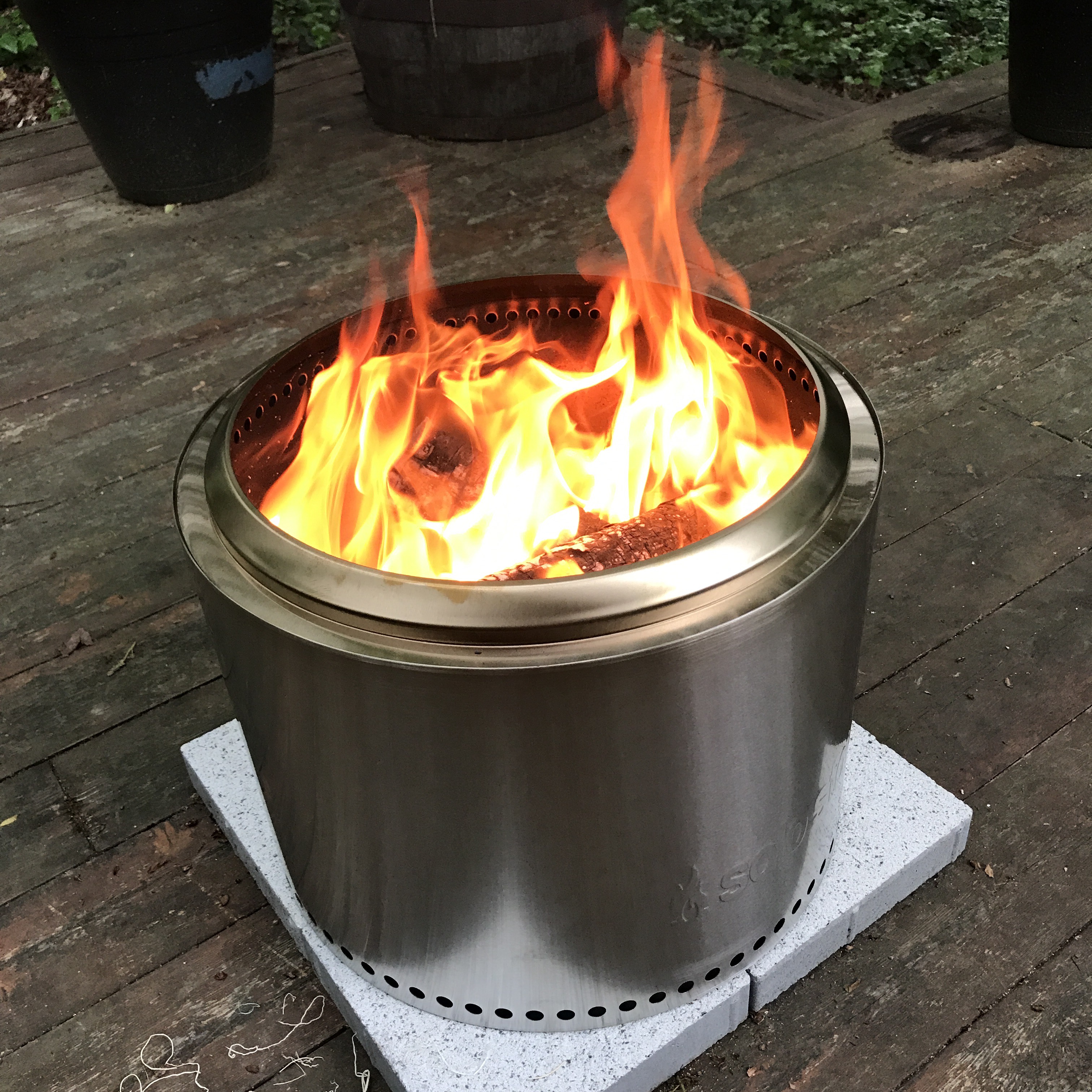 solo stove bonfire on wooden deck
