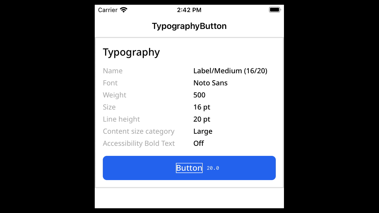 Shows typography being scaled to largest and back to smallest Dynamic Type size. It also shows the affects of turning the Accessibility Bold Text feature on and off.