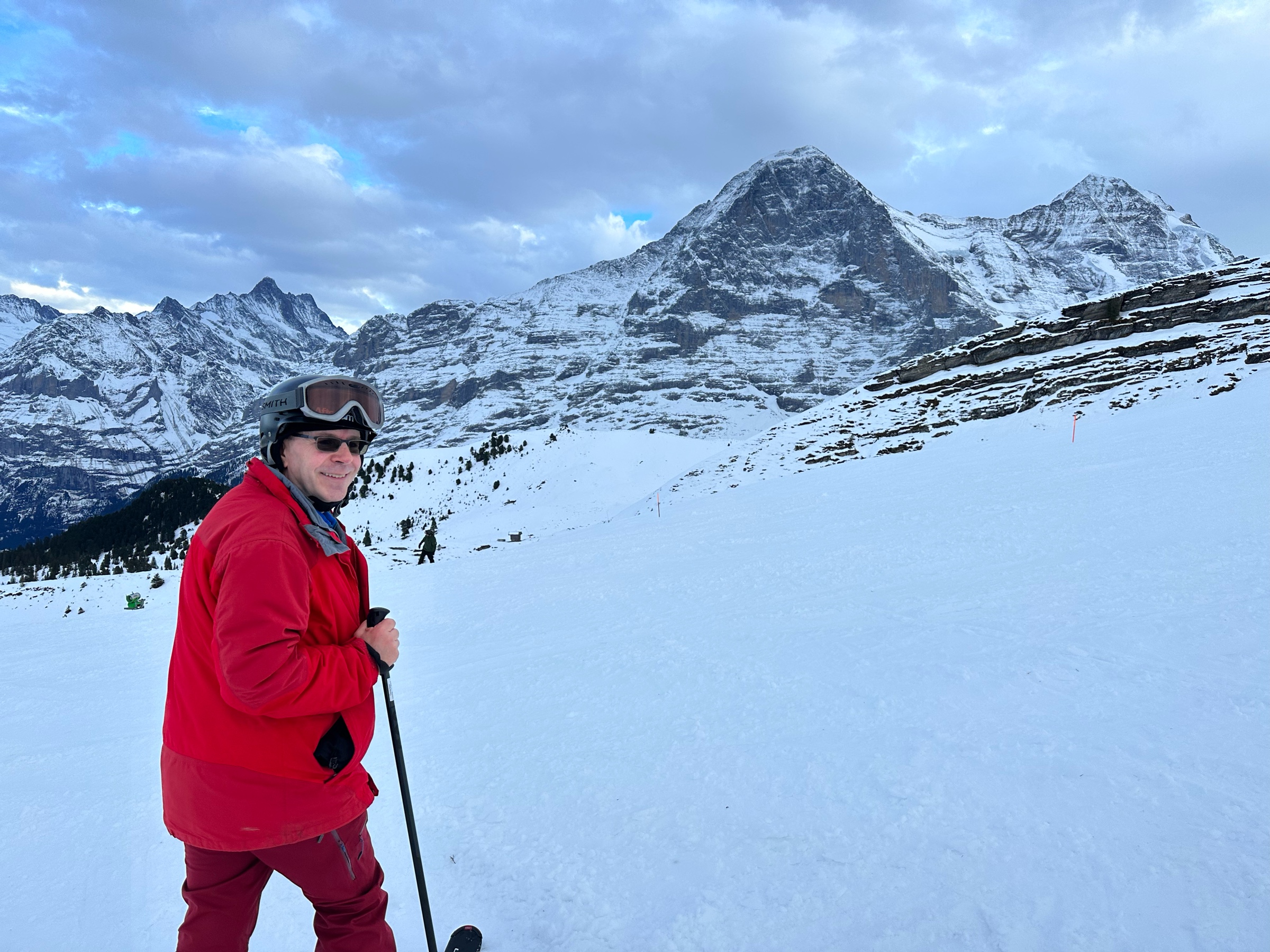 Photo of a skier (me) in front of the Eiger mountain in Switzerland